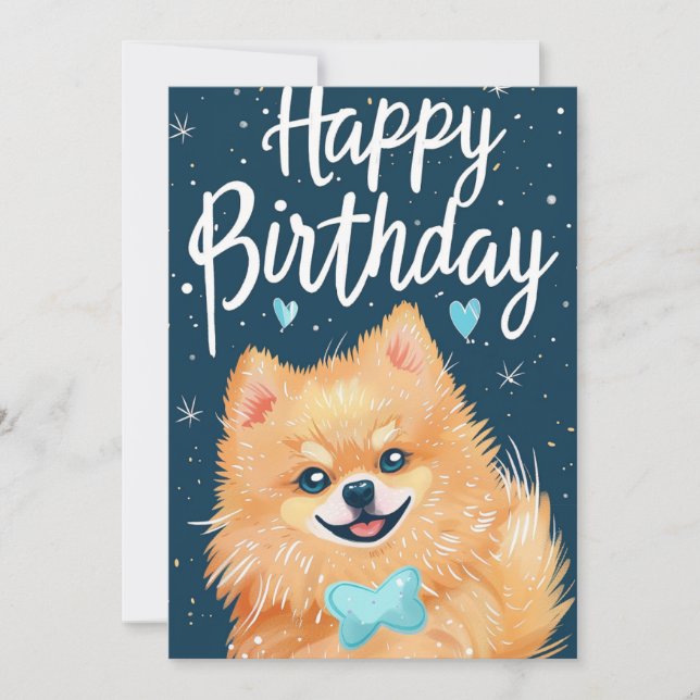 Tarjeta Festiva Cumpleaños feliz de Pomerania (Anverso)