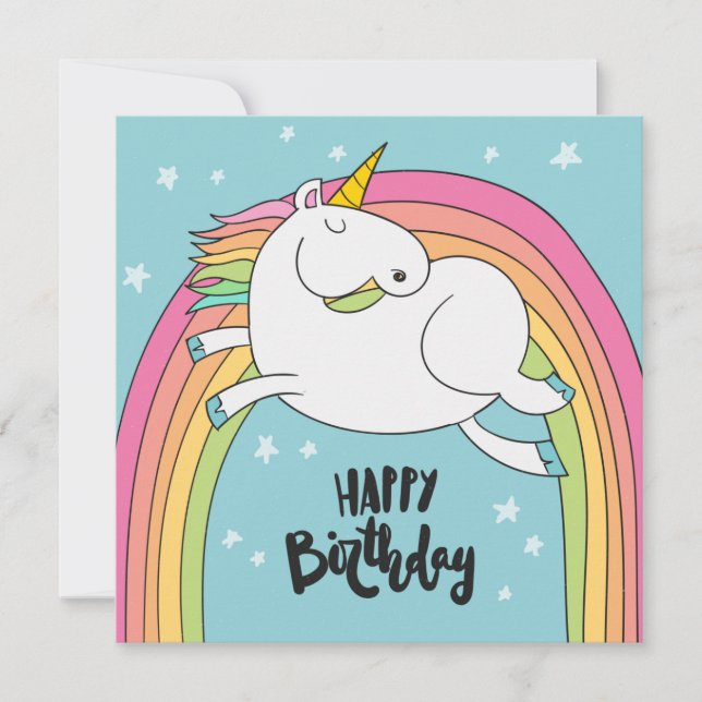 Tarjeta Festiva Cumpleaños Feliz de Unicornio (Anverso)