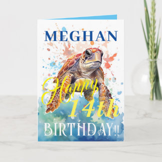 Tarjeta Festiva Cumpleaños Feliz Tortuga y Océano Lindo