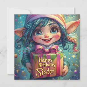 Tarjeta Festiva Cumpleaños Gnome - Feliz cumpleaños hermana