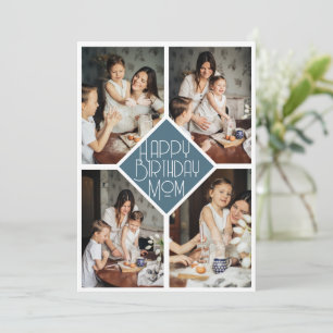 Tarjeta Festiva Cumpleaños Minimalista de Mamá en Azul Pizarra con