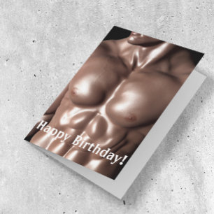Tarjeta Festiva Cumpleaños Muscular Man Chest Stomach Body Builder