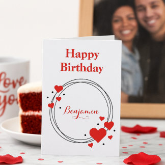 Tarjeta Festiva Cumpleaños romántico del corazón rojo para él