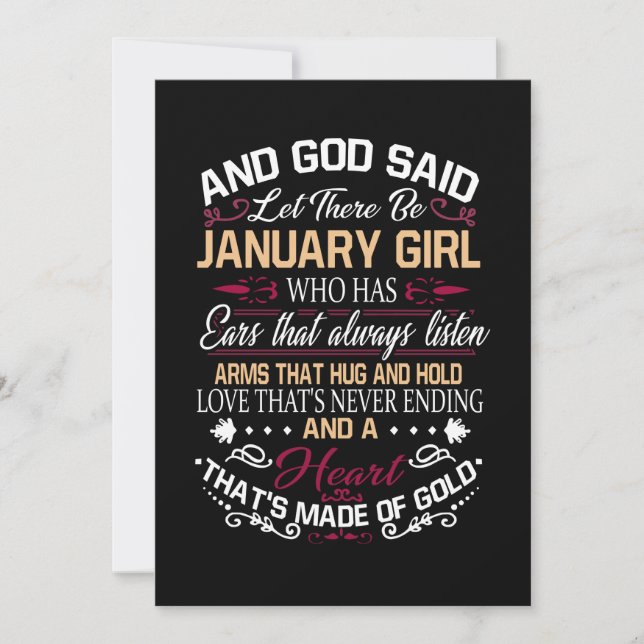Tarjeta Festiva Cumpleaños | Y Dios Dijo Que Haya Chica De Enero (Anverso)