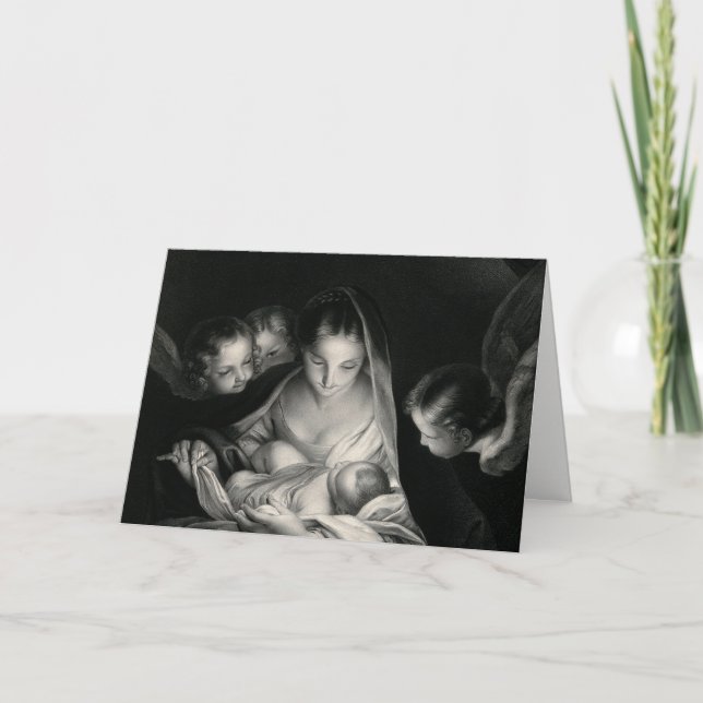 Tarjeta Festiva Cuna de la escena de la Natividad Virgen María Beb (Anverso)