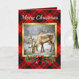 Tarjeta Festiva Cunningham Stag & Robin Tartan Personalized
