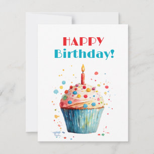 Tarjeta Festiva Cupcake de acuarela Feliz Cumpleaños