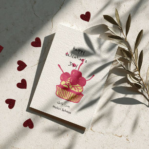 Tarjeta Festiva Cupcake de Cereza San Valentín – Postre Dibujado a
