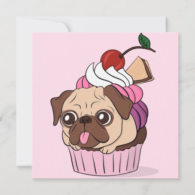 Tarjeta Festiva Cupcake Pug Holiday Card (Anverso)