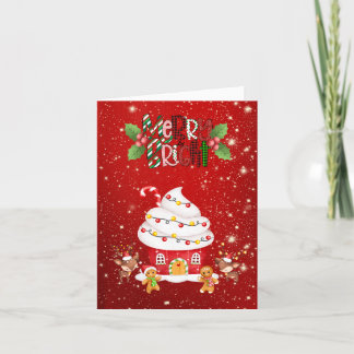 Tarjeta Festiva Cupcake Rojo Alegre y Brillante
