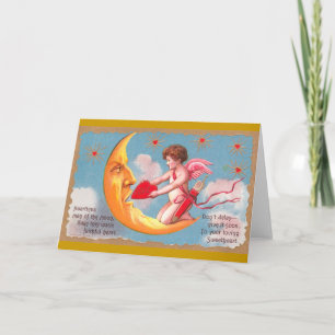Tarjeta Festiva Cupid alimenta el corazón a la luna Valentine