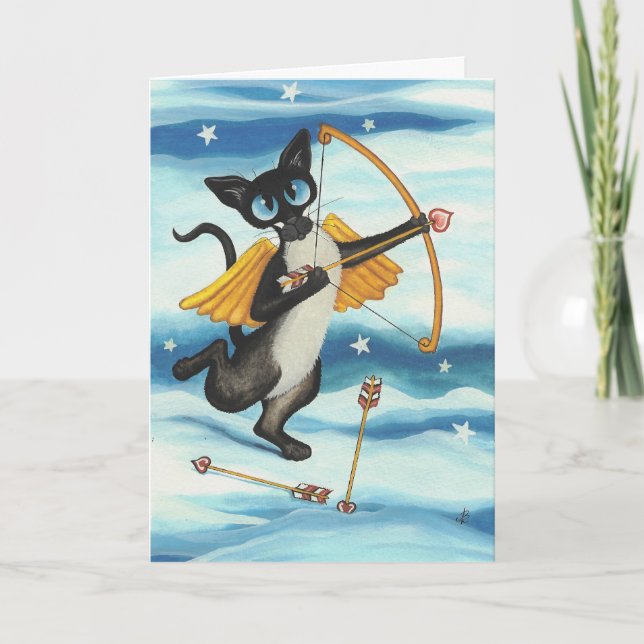 Tarjeta Festiva Cupid Kitty Valentine Siamese - Eres mío (Anverso)