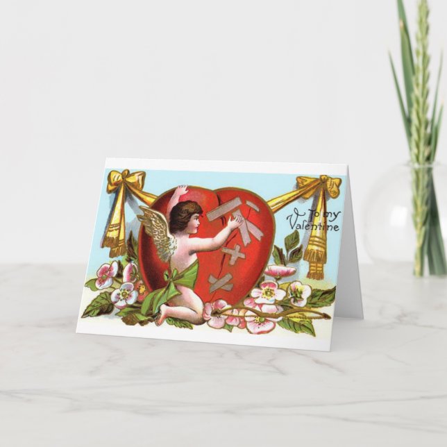 Tarjeta Festiva Cupid Mending Broken Heart El día de San Valentín  (Anverso)