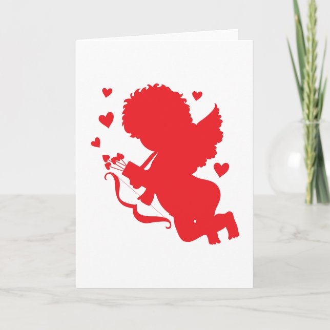 Tarjeta Festiva Cupid Red Silhouette (Anverso)