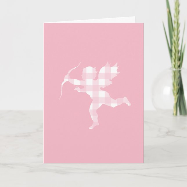 Tarjeta Festiva Cupido de cuadros rosas (Anverso)
