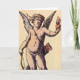 Tarjeta Festiva Cúpido de San Valentín con antifaz, carta de tarot