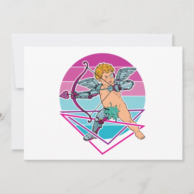 Tarjeta Festiva Cupido Estética Japonesa Cyberpunk Día de San Vale (Anverso)