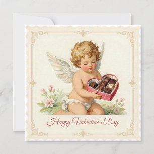 Tarjeta Festiva Cupido Vintage – Estilo de Sello de San Valentín