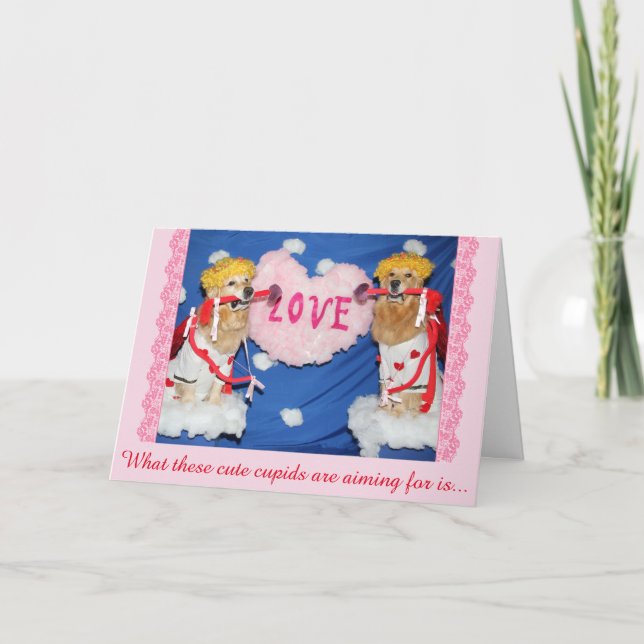 Tarjeta Festiva Cupids del golden retriever del amor (Anverso)