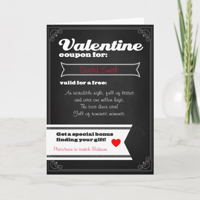 Tarjeta Festiva Cupón libre de San Valentín (Anverso)