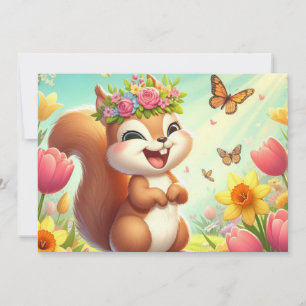 Tarjeta Festiva Cura, ardilla de primavera feliz