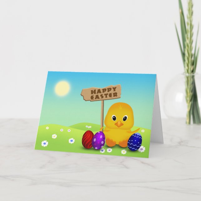Tarjeta Festiva Cura Feliz Pascua, bebé polluelo (Anverso)