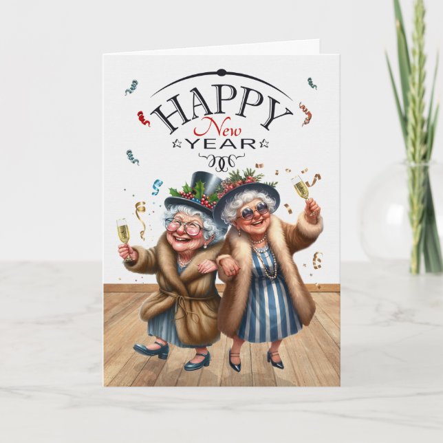 Tarjeta Festiva Curiosas caricaturas antiguas de parejas lesbianas (Anverso)