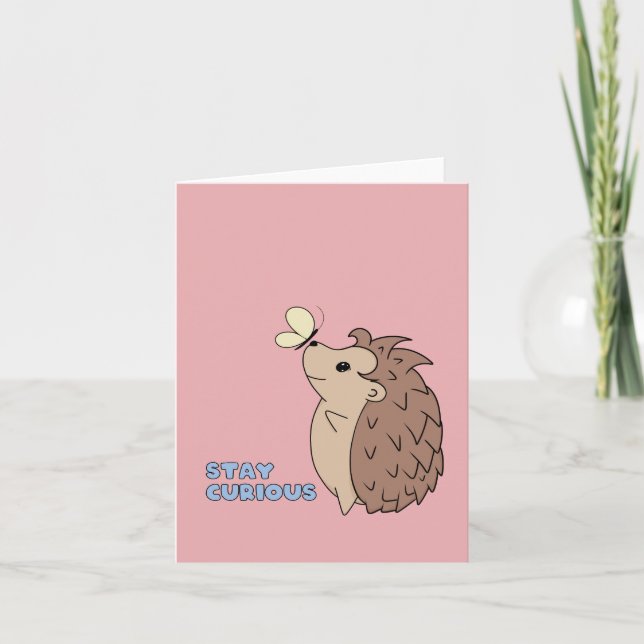 Tarjeta Festiva Curioso Pequeño Hedgehog (Anverso)