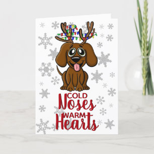 Tarjeta Festiva Curioso perro cachorro Navidades reno con luz de á