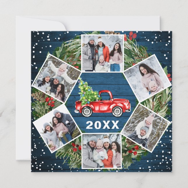 Tarjeta Festiva Curioso qué año 2021 Navidades Red Truck 6 FOTO (Anverso)