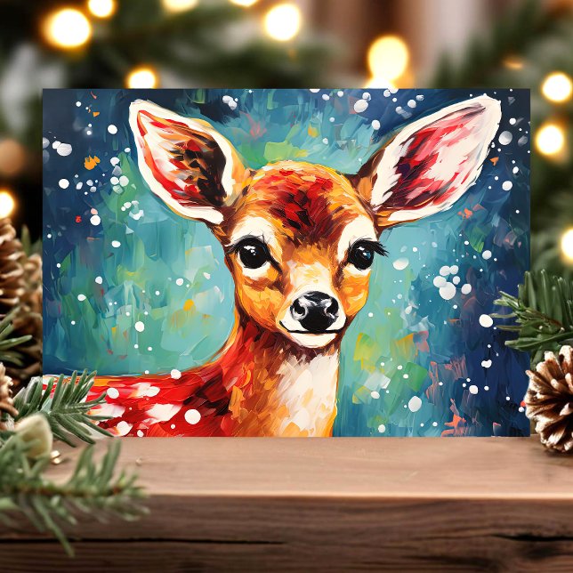 Tarjeta Festiva Curiosos Navidades de invierno coloridos del Fawn (Subido por el creador)