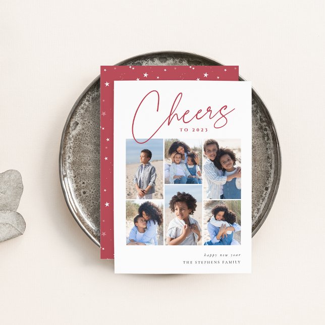 Tarjeta Festiva Cursiva esbozada 6 Collages de fotos Año Nuevo (Subido por el creador)