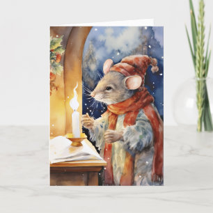 Tarjeta Festiva Curte Divertido Navidades de acuarela Mouse