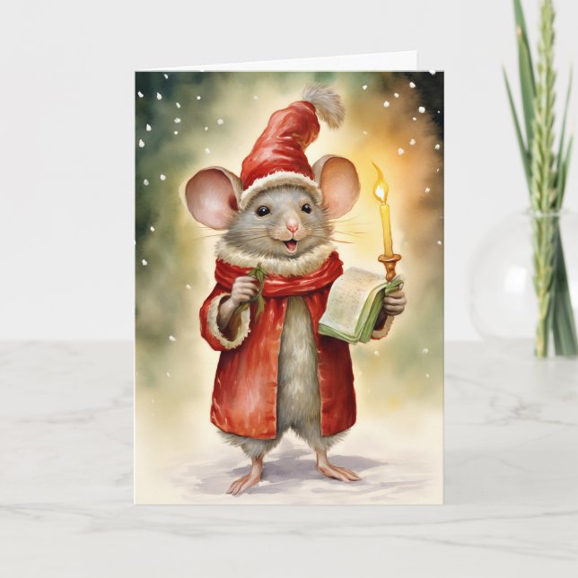 Tarjeta Festiva Curte Divertido Navidades de acuarela Mouse (Anverso)