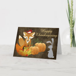 Tarjeta Festiva Curte Fox Woodland Animals Golden Thankding