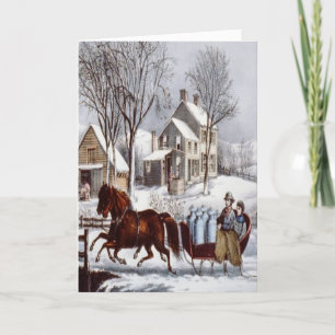 Tarjeta Festiva Curtidor del vintage y invierno traído por caballo