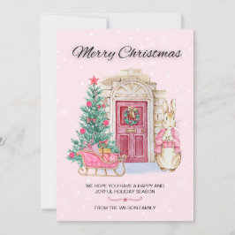 Tarjeta Festiva Curva acuarela Rabbit Merry Christmas Tree