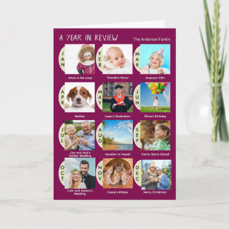 Tarjeta Festiva Custom 12-Photo Collage Family Year Review
