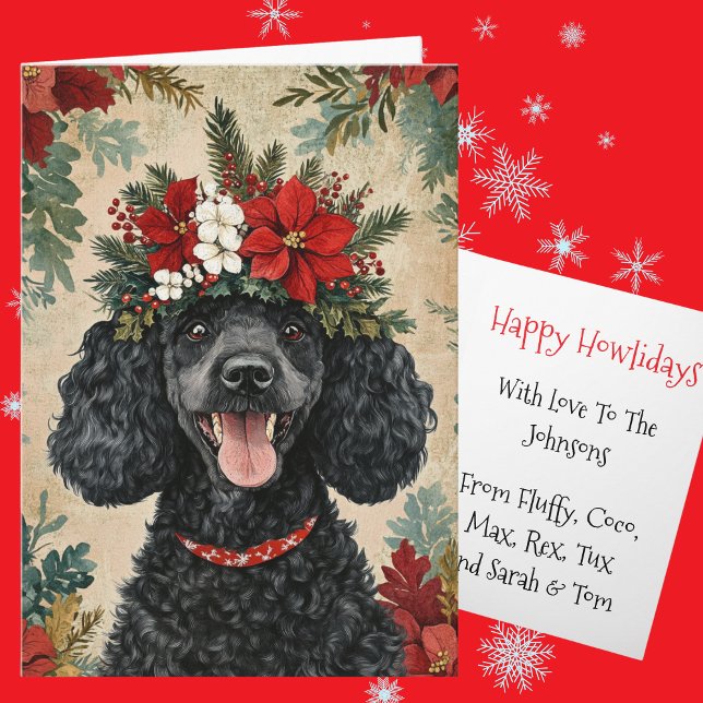 Tarjeta Festiva Custom Black Poodle Christmas Floral Crown (Subido por el creador)