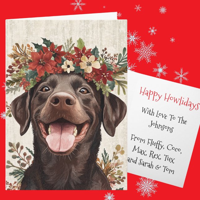 Tarjeta Festiva Custom Chocolate Labrador Christmas Floral Crown (Subido por el creador)