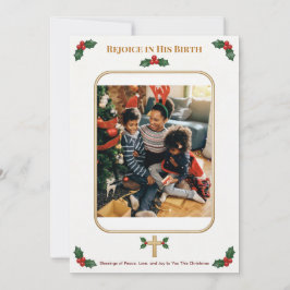 Tarjeta Festiva Custom Christian Christmas with Holly and Cross