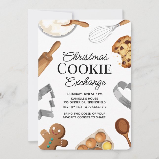 Tarjeta Festiva Custom Christmas Cookie Exchange Party Baking (Anverso)