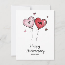 Tarjeta Festiva Custom Couple Anniversary Card Watercolor Hearts
