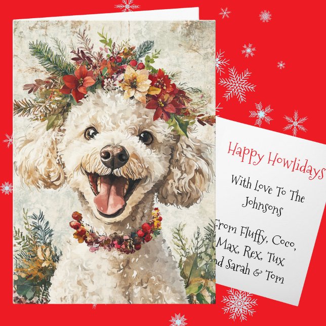 Tarjeta Festiva Custom Cream Poodle Christmas Floral Crown (Subido por el creador)