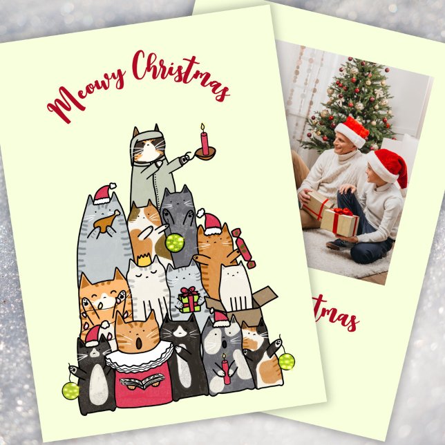 Tarjeta Festiva Custom Cute Meowy Christmas Cartoon Cats Photo (Subido por el creador)