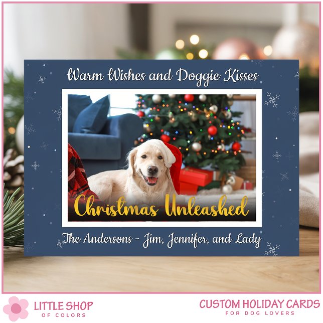 Tarjeta Festiva Custom Dog Photo Christmas Unleashed (Subido por el creador)