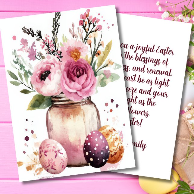 Tarjeta Festiva Custom Easter Card with Easter Eggs and Flowers (Subido por el creador)