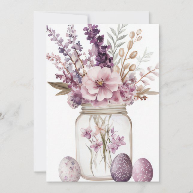 Tarjeta Festiva Custom Easter Card with Easter Eggs and Flowers (Anverso)