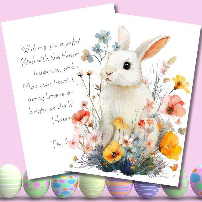 Tarjeta Festiva Custom Easter Card with Flowers and Easter Bunny (Subido por el creador)