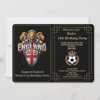 Tarjeta Festiva Custom England Soccer Team 3 Lions Birthday Invite